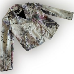 Neiman Marcus Leather collection Watercolor Floral Motorcycle Jacket-sma…